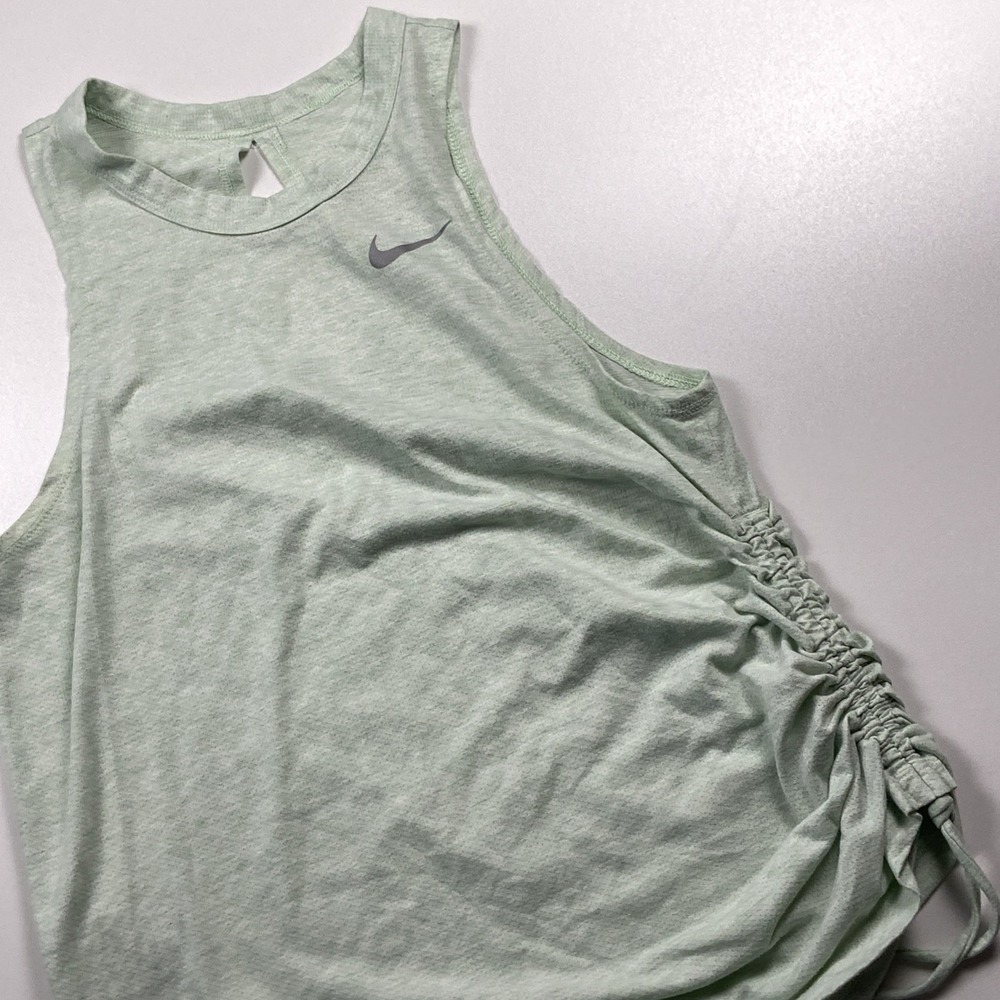 Nike Dri-FIT Breathable Tank Size S Green Cinch‎ Side Moisture Wicking Racerback